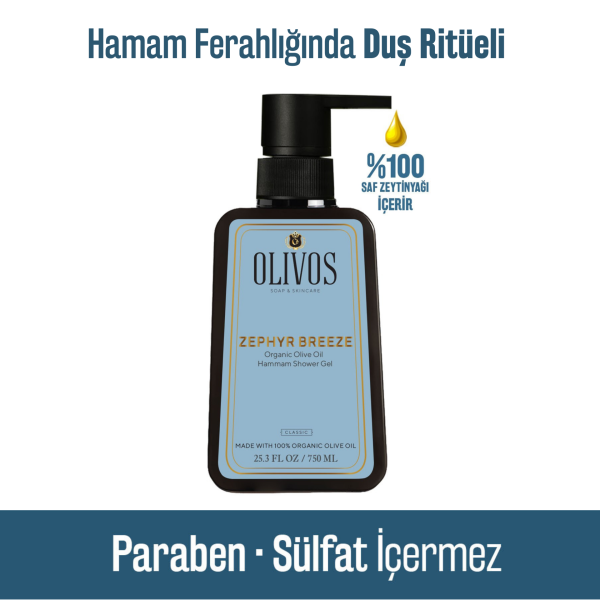 Olivos %100 Doğal Zeytinyağlı Hamam Kokulu Banyo ve Duş Jeli – Paraben ve Sülfat içermez, Nazik Temizlik ve Nem Desteği, 750 ml