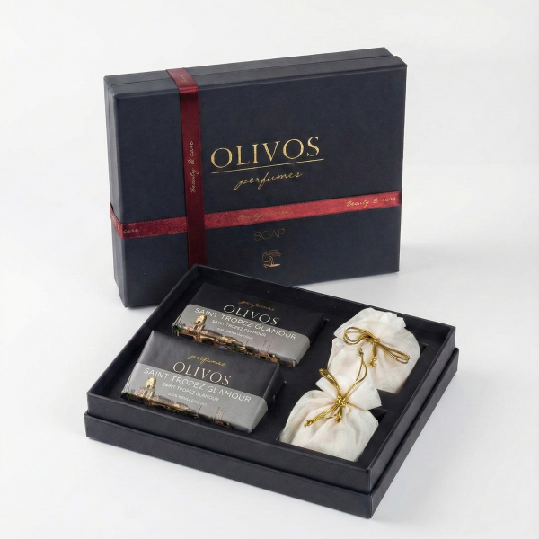 Olivos Parfüm Serisi Saint Tropez Büyüsü Hediye Seti: 2 x 250 gr Katı Sabun + 2 x 100 gr Granül Sabun