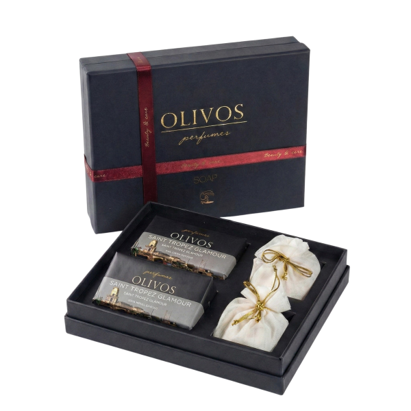 Olivos Parfüm Serisi Saint Tropez Büyüsü Hediye Seti: 2 x 250 gr Katı Sabun + 2 x 100 gr Granül Sabun