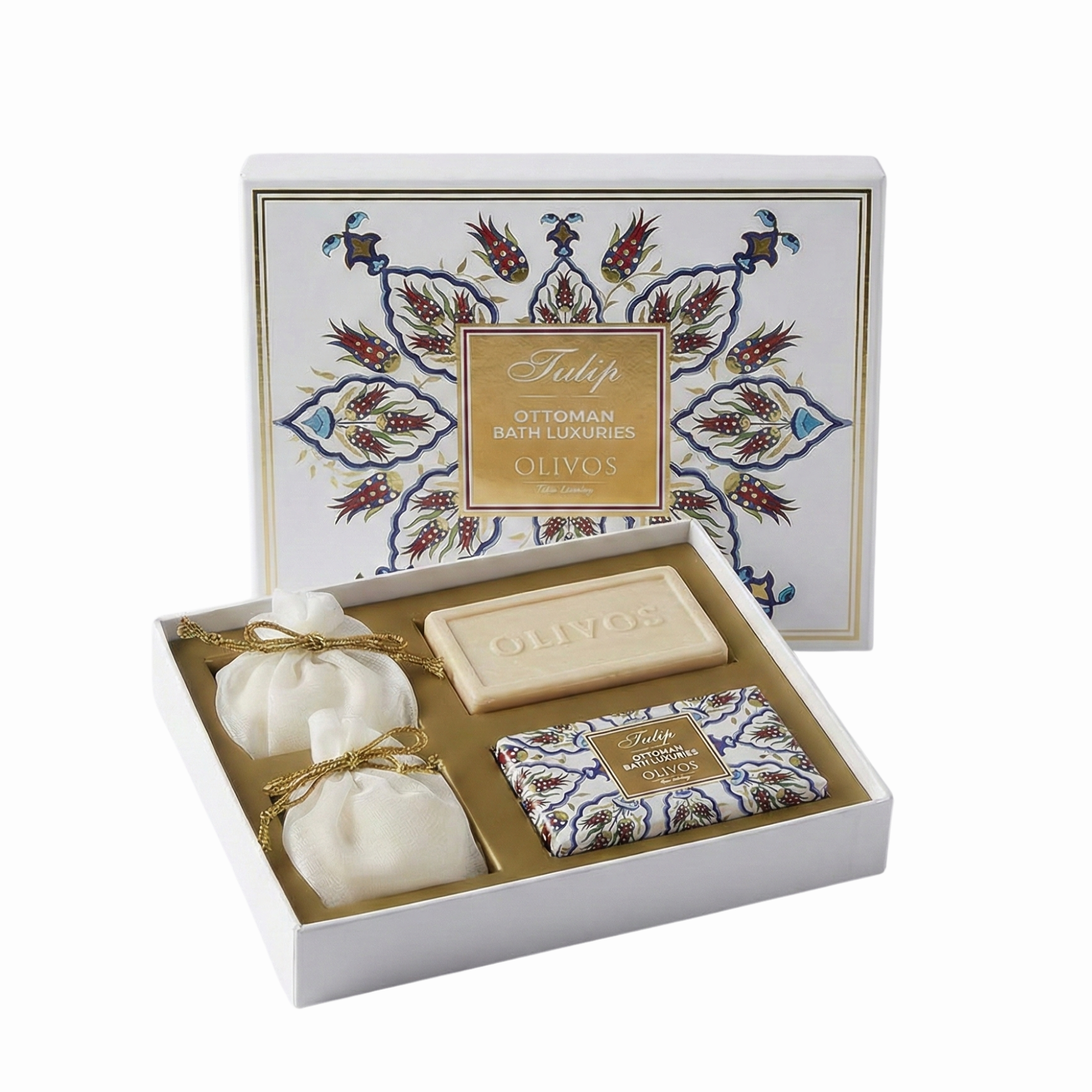 Olivos Osmanlı Serisi Tulip Hediye Seti: 2 x 250 gr Katı Sabun + 2 x 100 gr Granül Sabun