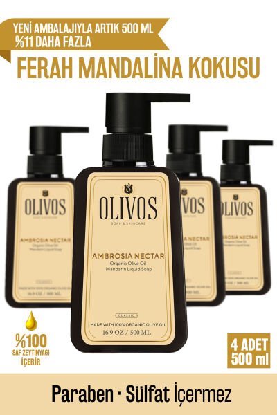 %100 Doğal Zeytinyağlı Mandalina Kokulu Sıvı El Sabun Yoğun Nemlendirici Arındırıcı Bitkisel 4 ADET 500 ML