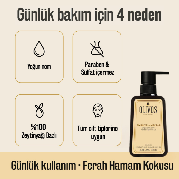 %100 Doğal Mandalina Ve Zeytinyağlı Banyo Ve Duş Jeli Kuru Cilt Nemlendirici Ve Besleyici 750 ml