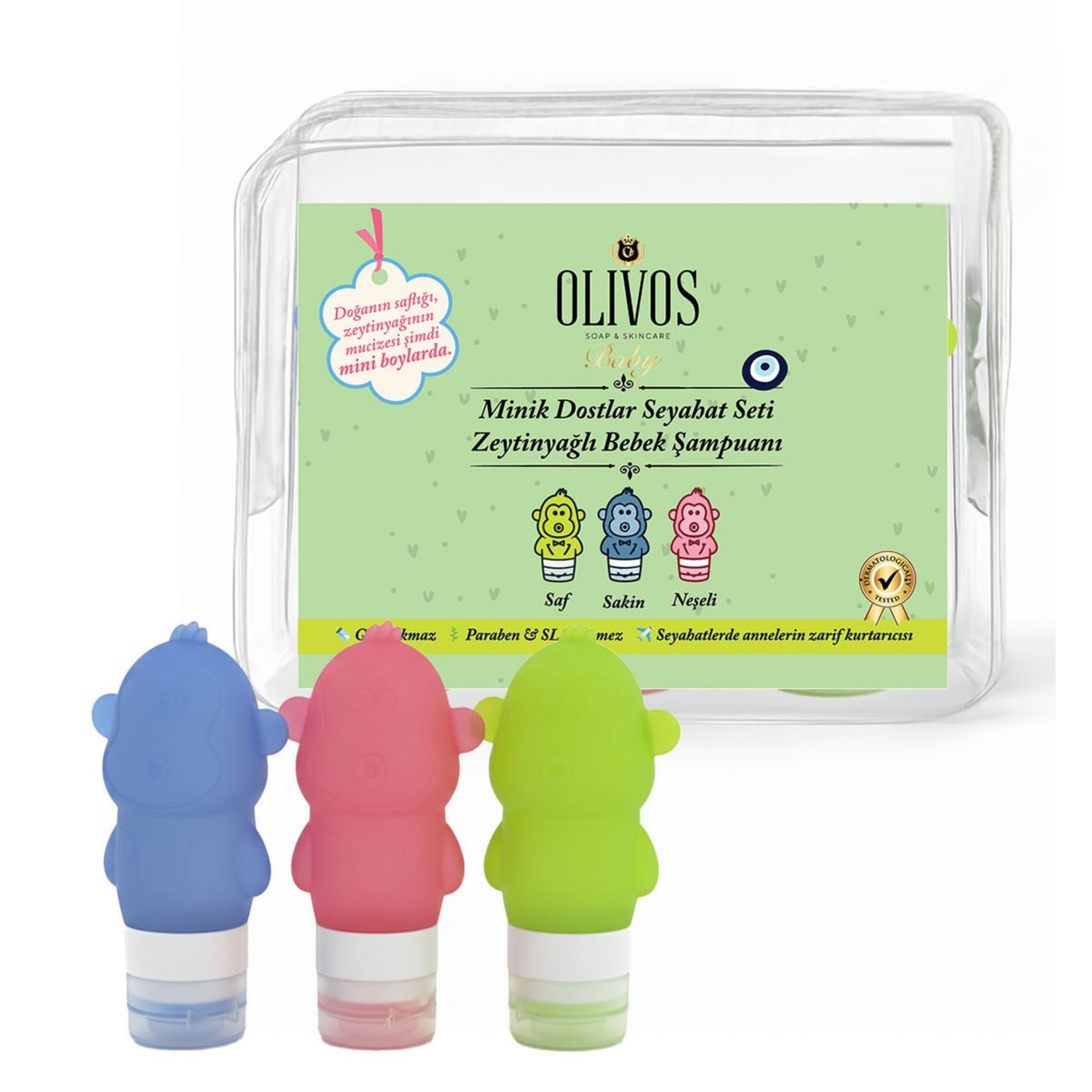 Minik Dostlar Seyahat Seti | Zeytinyağlı Göz Yakmayan Bebek Saç & Vücut Şampuanı (3×89 ml)