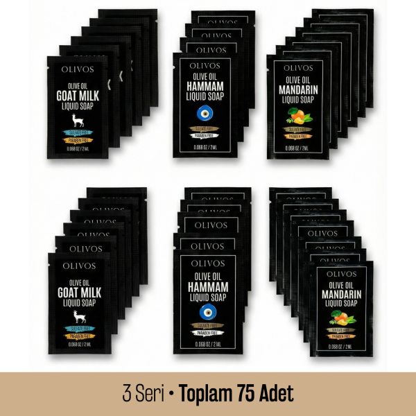 Olivos Tek Kullanımlık Zeytinyağlı Sıvı Sabun Seti 2 ml x 75 Adet, Paraben & Sülfat İçermez