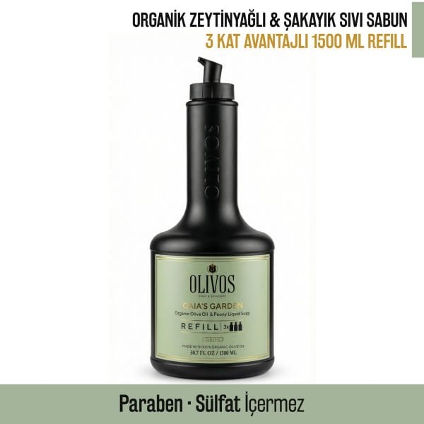 Gaia’s Garden Zeytinyağlı Şakayık Kokulu Sıvı Sabun Refill 1500 ML (3x500 ML) Ekonomik Paket